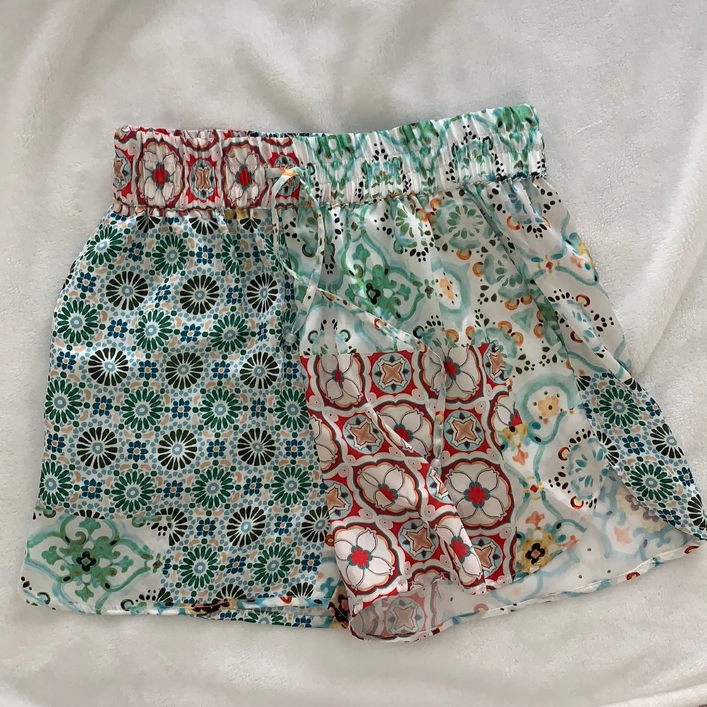 Zara printed satin shorts.